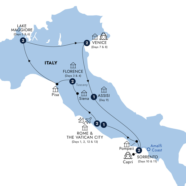 Italian Escapade - Classic Group Itinerary Map