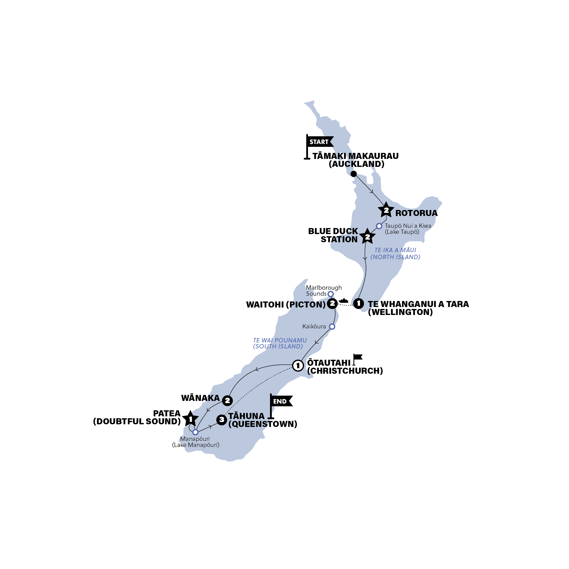 tourhub | Contiki | Real New Zealand | End Queenstown | Tour Map