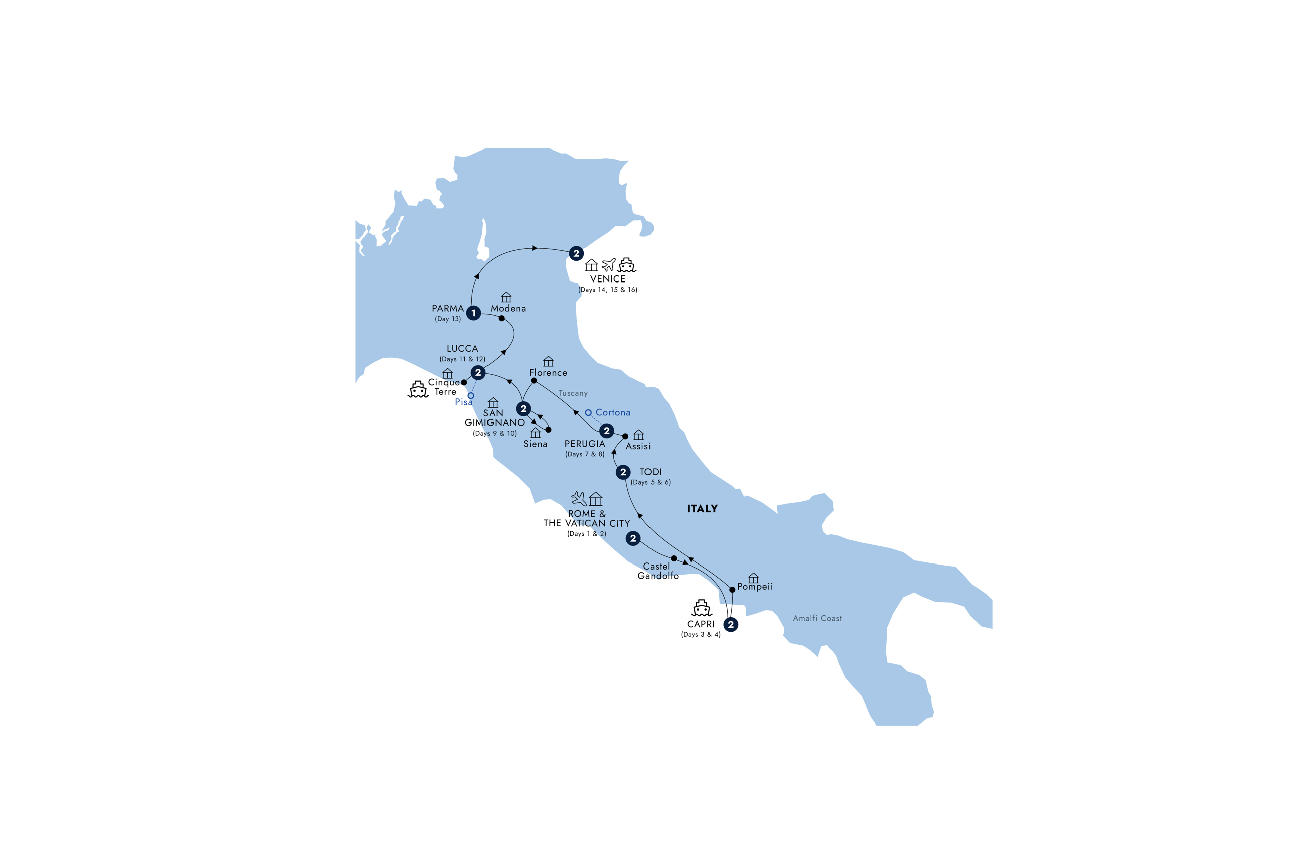 Map of Country Roads of Italy - Classic Group (Summer 2027) from Insight Vacations