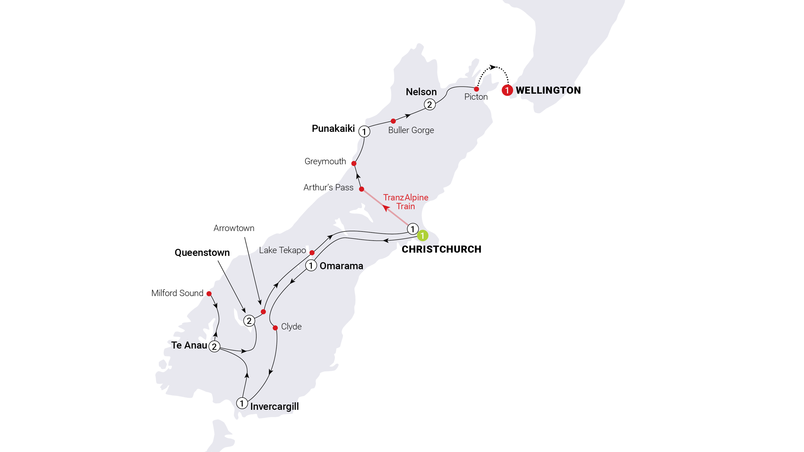 Southern Spirit Itinerary Map