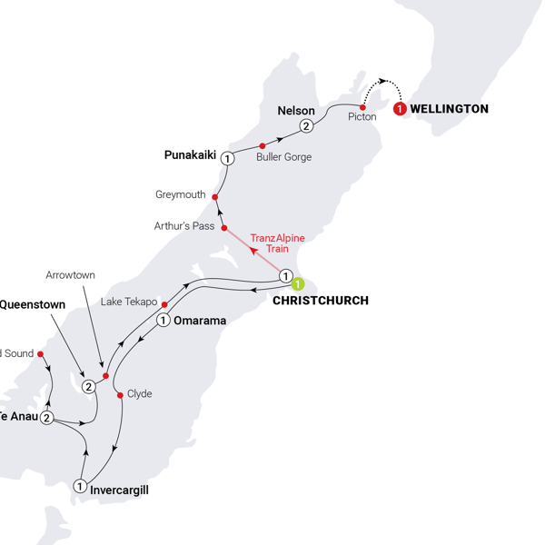 Southern Spirit Itinerary Map