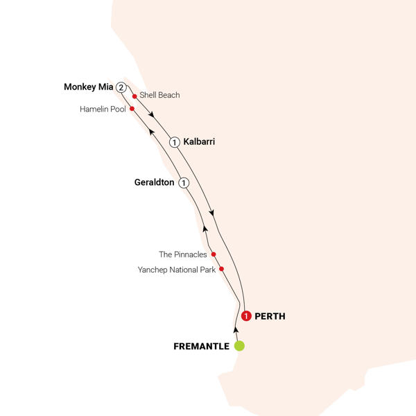 Monkey Mia Dolphins & West Coast Itinerary Map
