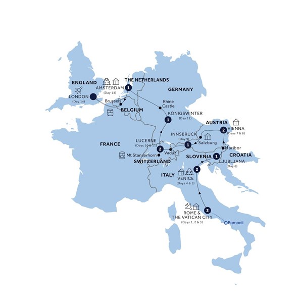 tourhub | Insight Vacations | Splendid Europe - Return Eurostar, Classic Group | N915UZN19 | Route Map