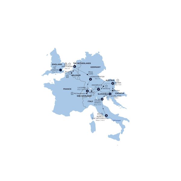 Splendid Europe - Eurostar Extension, Small Group Itinerary Map