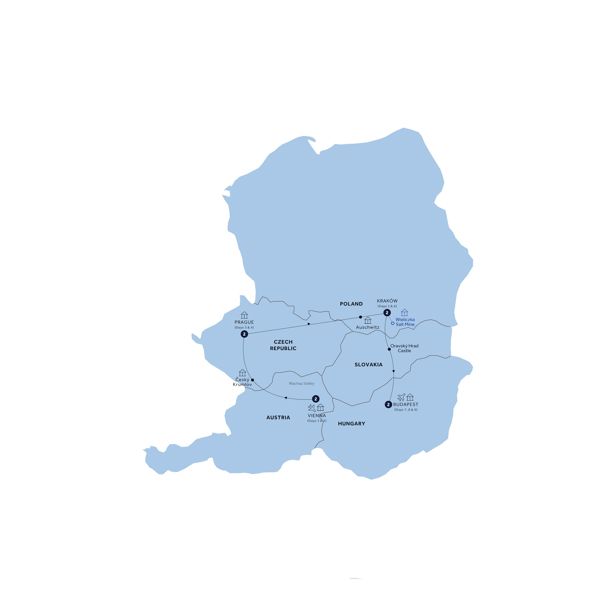 Country Roads of Central Europe -  End Budapest, Classic Group Itinerary Map