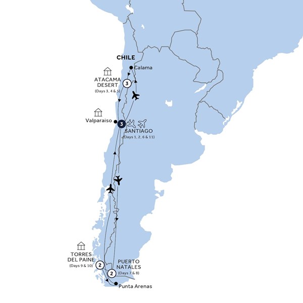 tourhub | Insight Vacations | Best of Chile from Atacama to Patagonia - Classic Group | ZCHLM19 | Route Map
