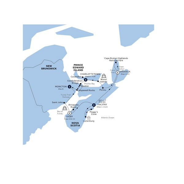 tourhub | Insight Vacations | Landscapes of the Canadian Maritimes - Classic Group | Tour Map