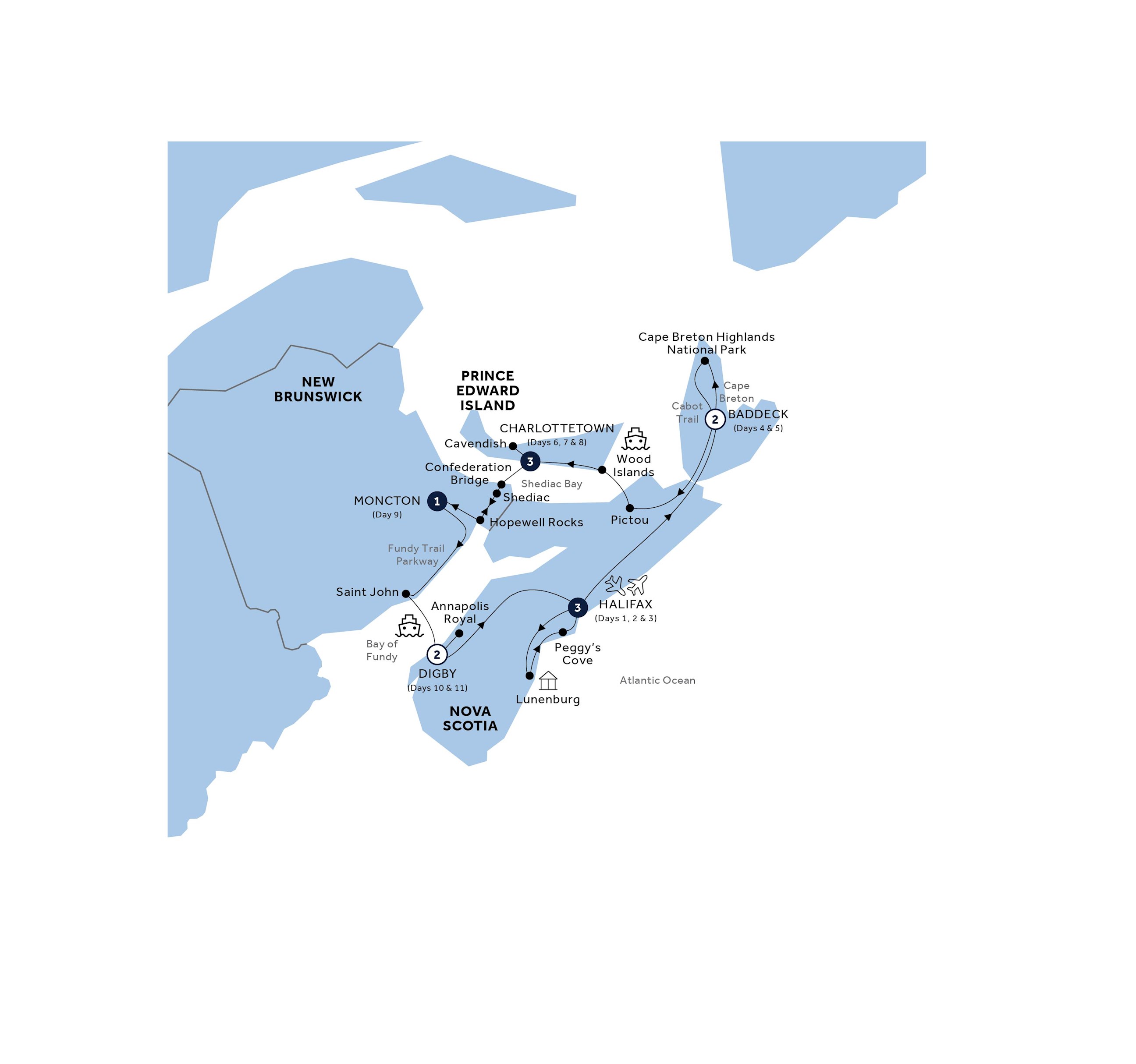tourhub | Insight Vacations | Landscapes of the Canadian Maritimes | Tour Map