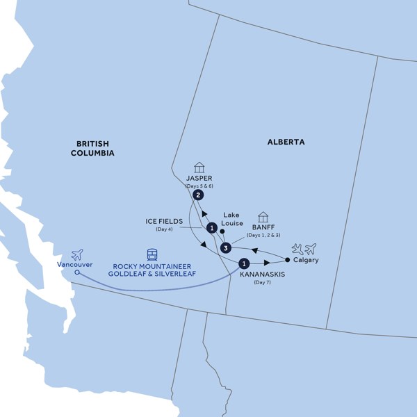 tourhub | Insight Vacations | Spectacular Rockies and Glaciers of Alberta - Classic Group | Tour Map