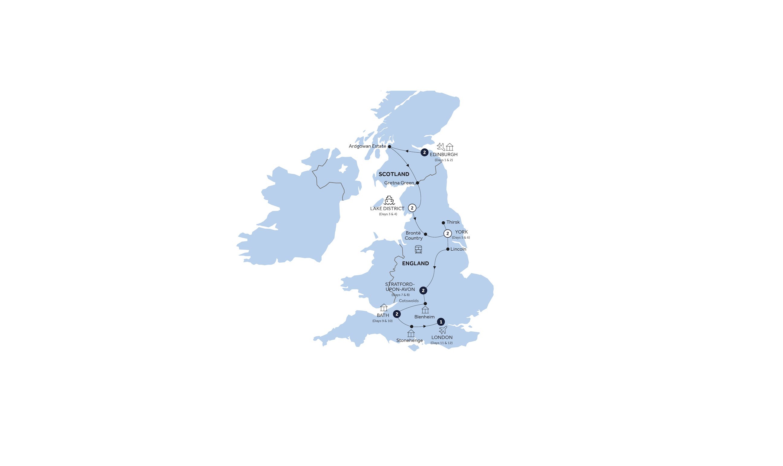 tourhub | Insight Vacations | Elegance of Great Britain - Start Edinburgh, Small Group | Tour Map