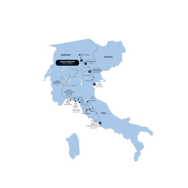 Map Of Italian Elegance With Oberammergau, Classic Group, 2022 With Oberammergau Classic Group