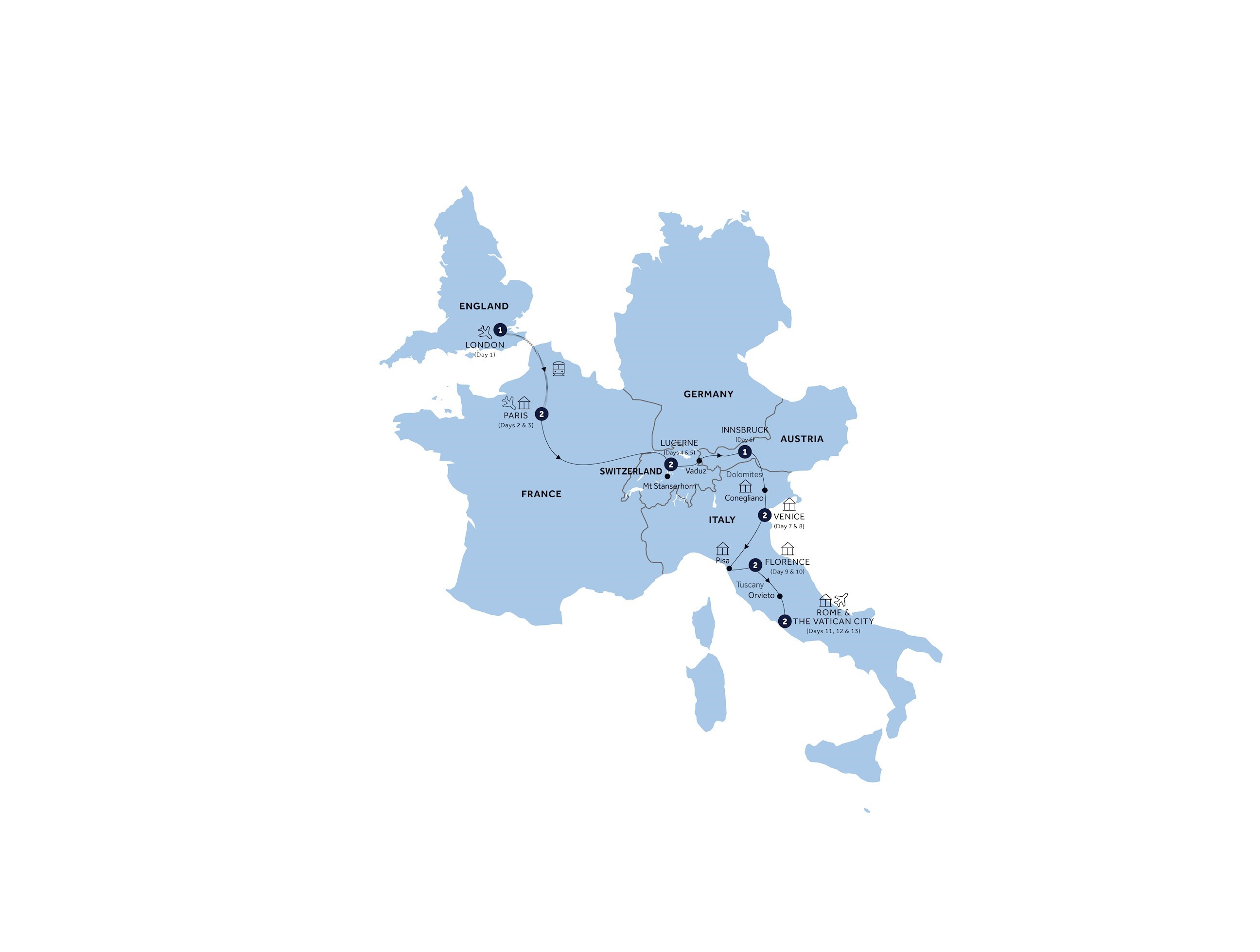 tourhub | Insight Vacations | Road to Rome - Start London, Classic Group | Tour Map