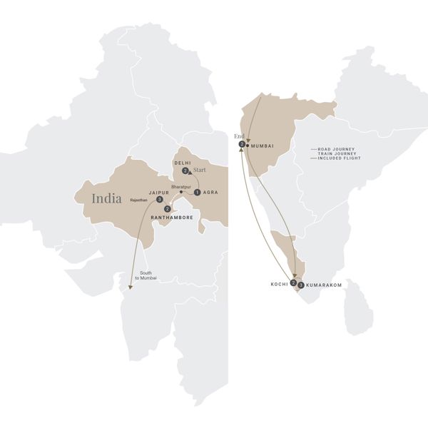 Map Spirit North South India Luxury Tour 2024