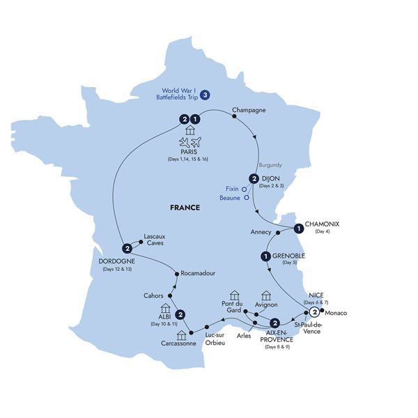 tourhub | Insight Vacations | Country Roads of France - Small Group | SE723ZN19 | Route Map