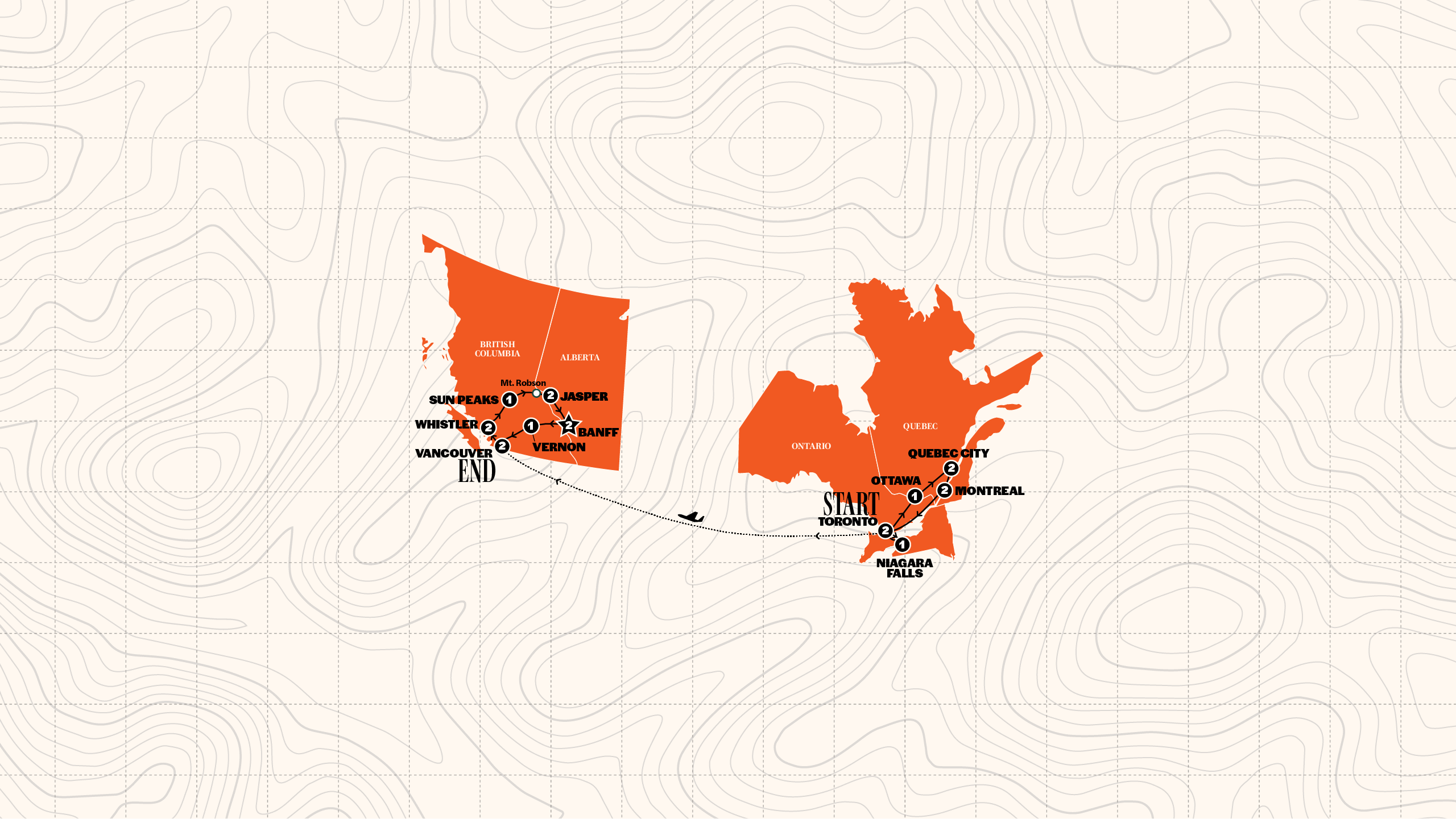 Map of Best of Canada | 2026 from Contiki