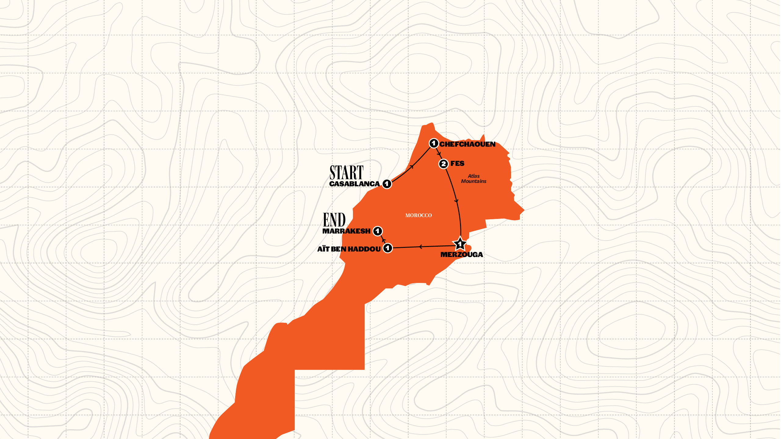 Map of Casablanca to Marrakesh I Winter 2027/2028 from Contiki