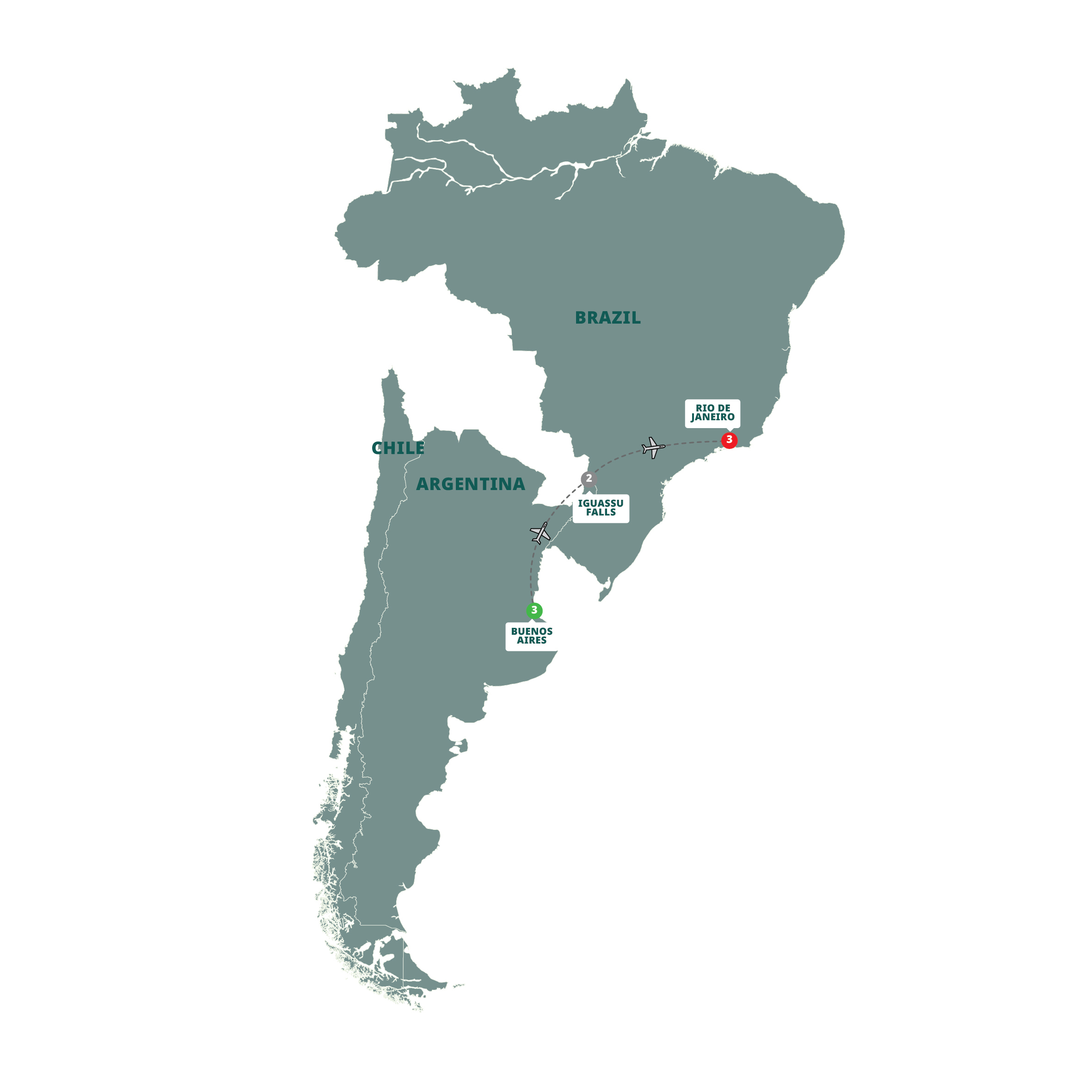 Map of Contrasts of Brazil & Argentina from Trafalgar
