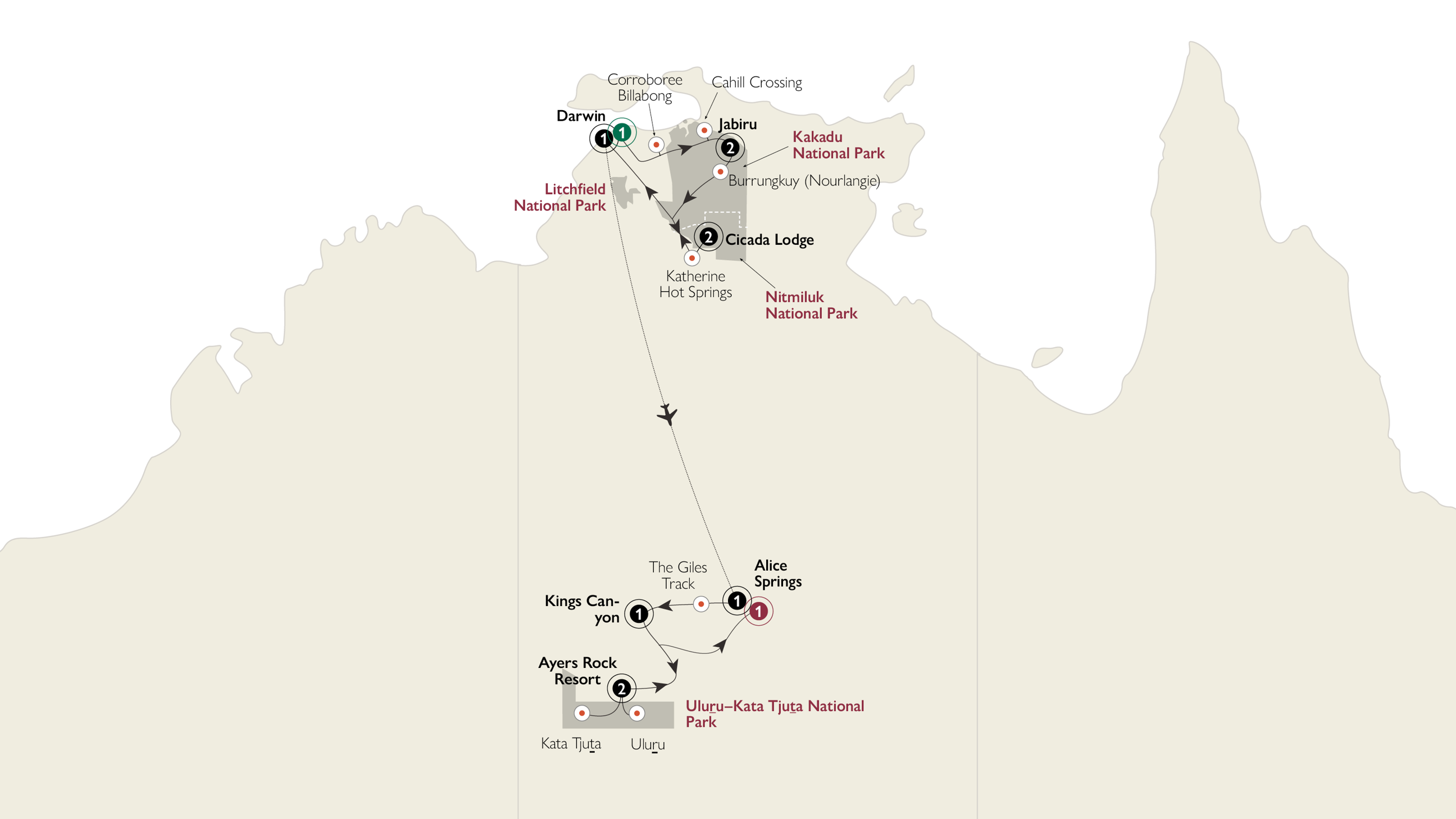 tourhub | AAT Kings | Northern Territory Dreaming | Tour Map