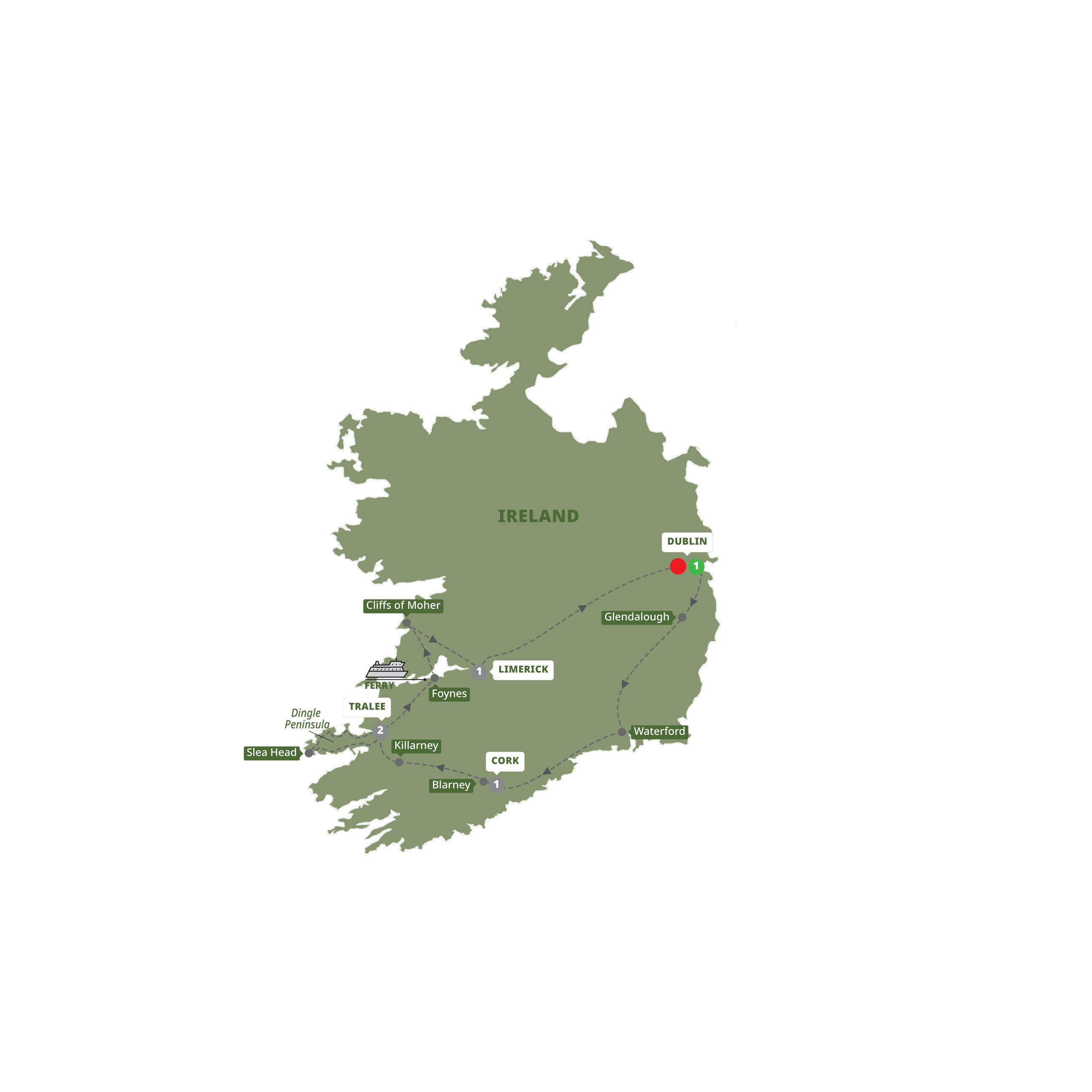 tourhub | Trafalgar | Treasures of Ireland End Dublin | Tour Map