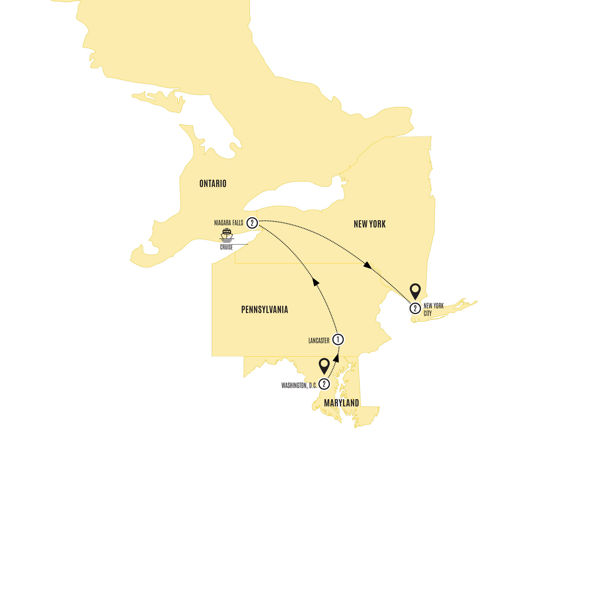 The Big Apple, Niagara and Washington, D.C. Itinerary Map