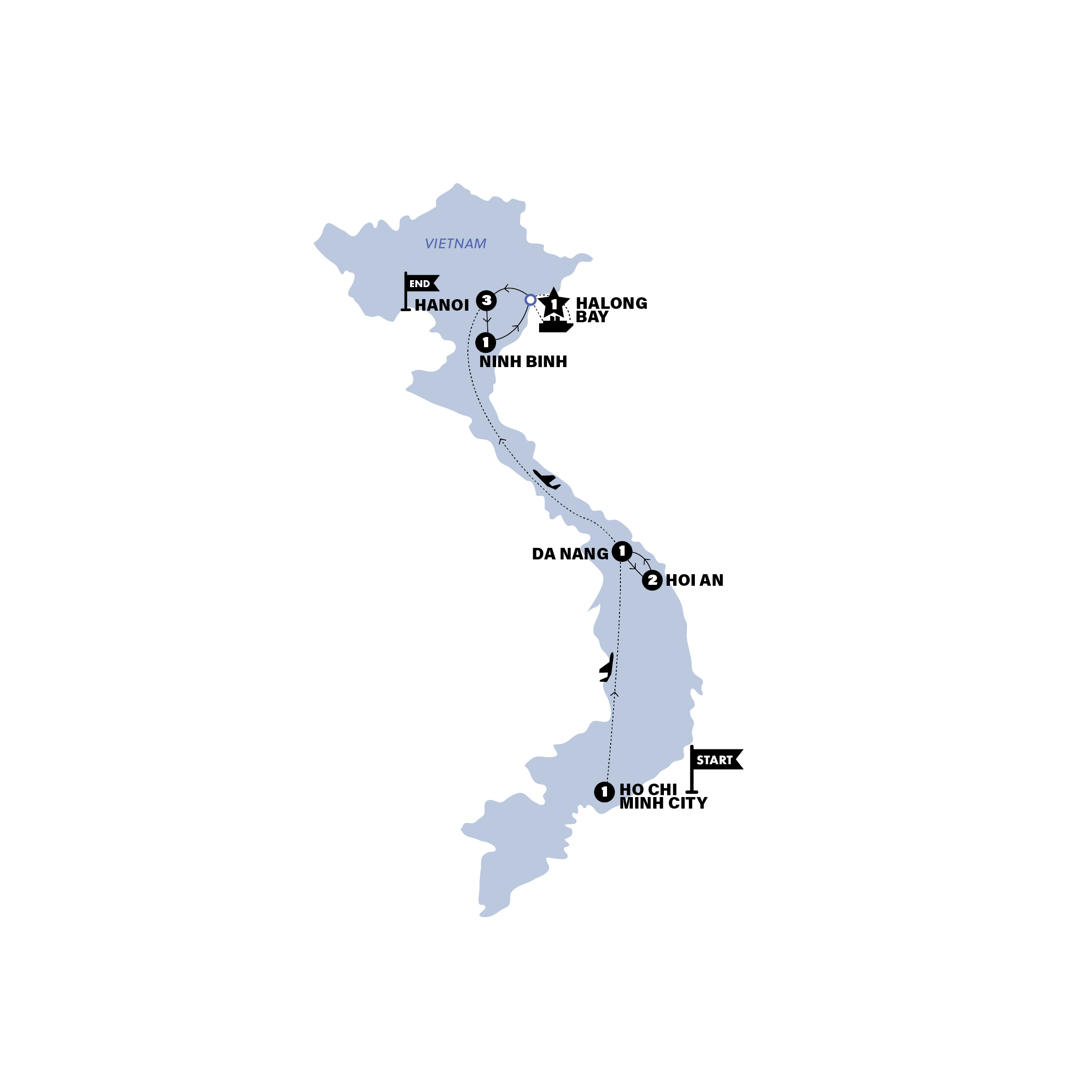 Map of Vietnam: HCMC, Hoi An, Hanoi | 2027-2028 from Contiki