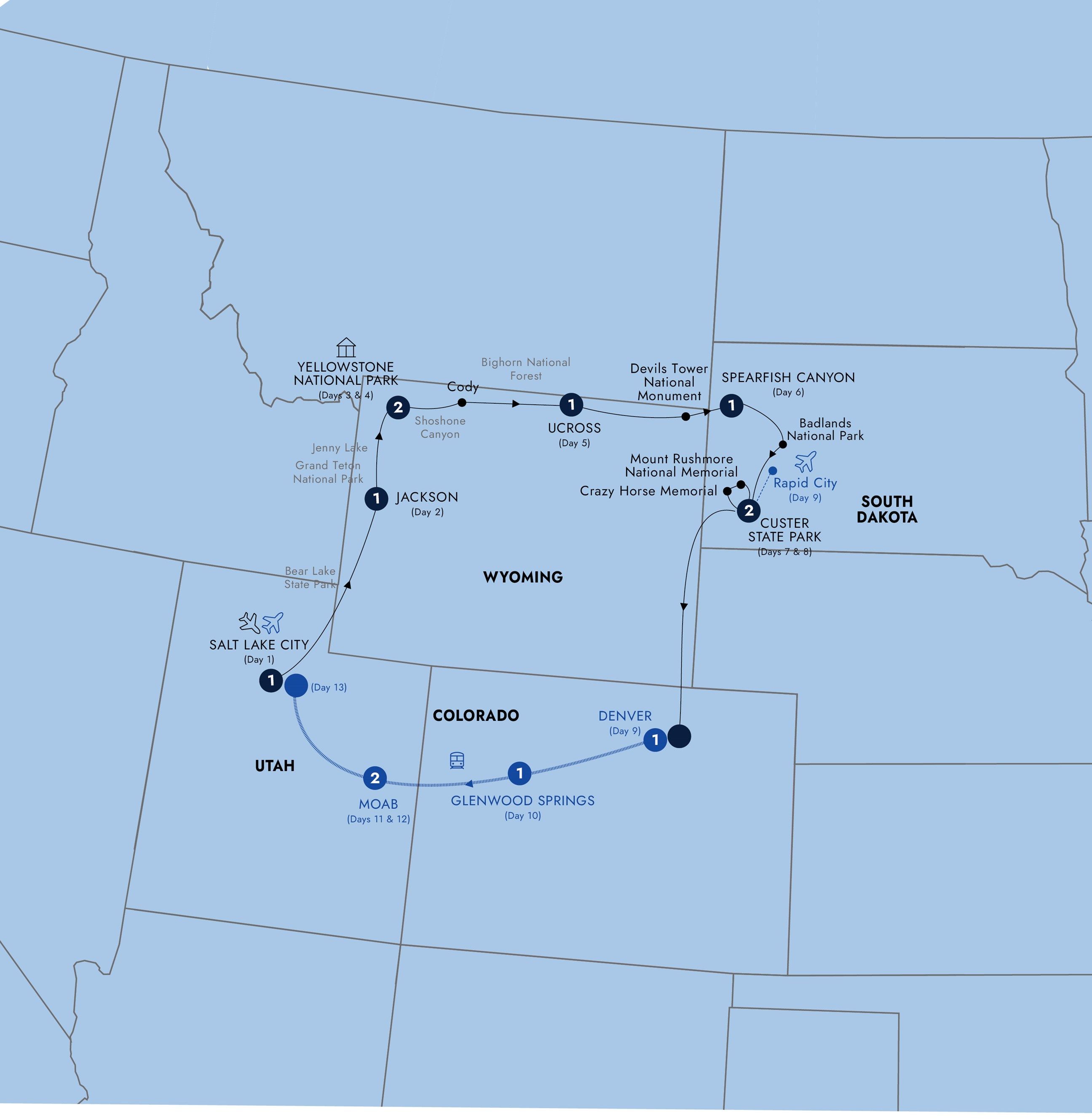 tourhub | Insight Vacations | American Parks Trail with Rocky Mountaineer Option, Classic Group | Tour Map