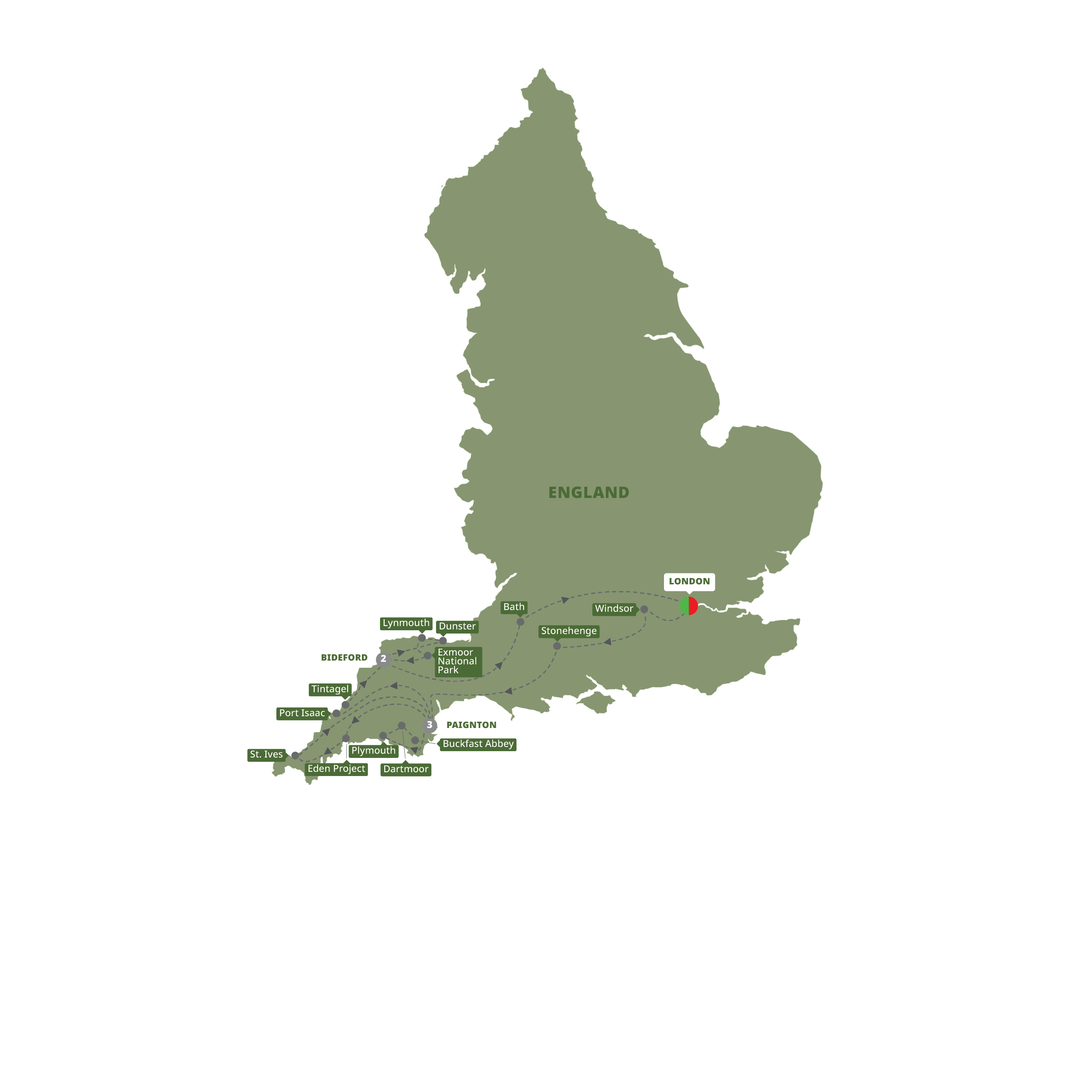 Map of The Cream of Devon and Cornwall from Trafalgar