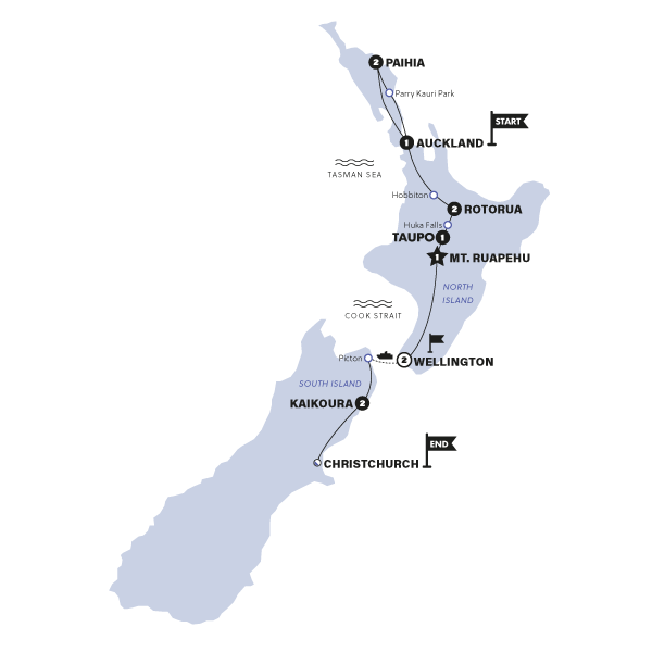 tourhub | Contiki | New Zealand: Northern Choice | Southbound | Oct 2025 - Sep 2026 | Tour Map