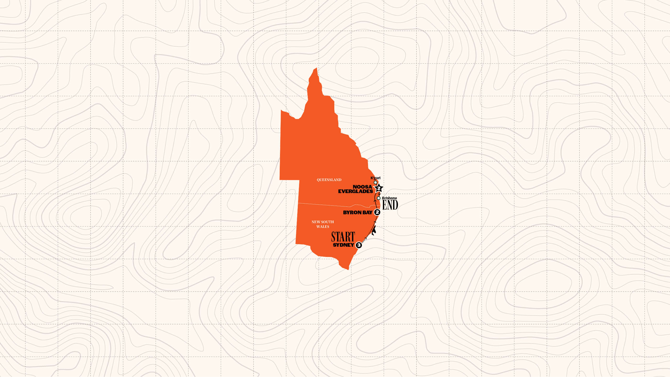 Map of Sydney to Noosa | From Apr '27 | 2027 - 2028 from Contiki