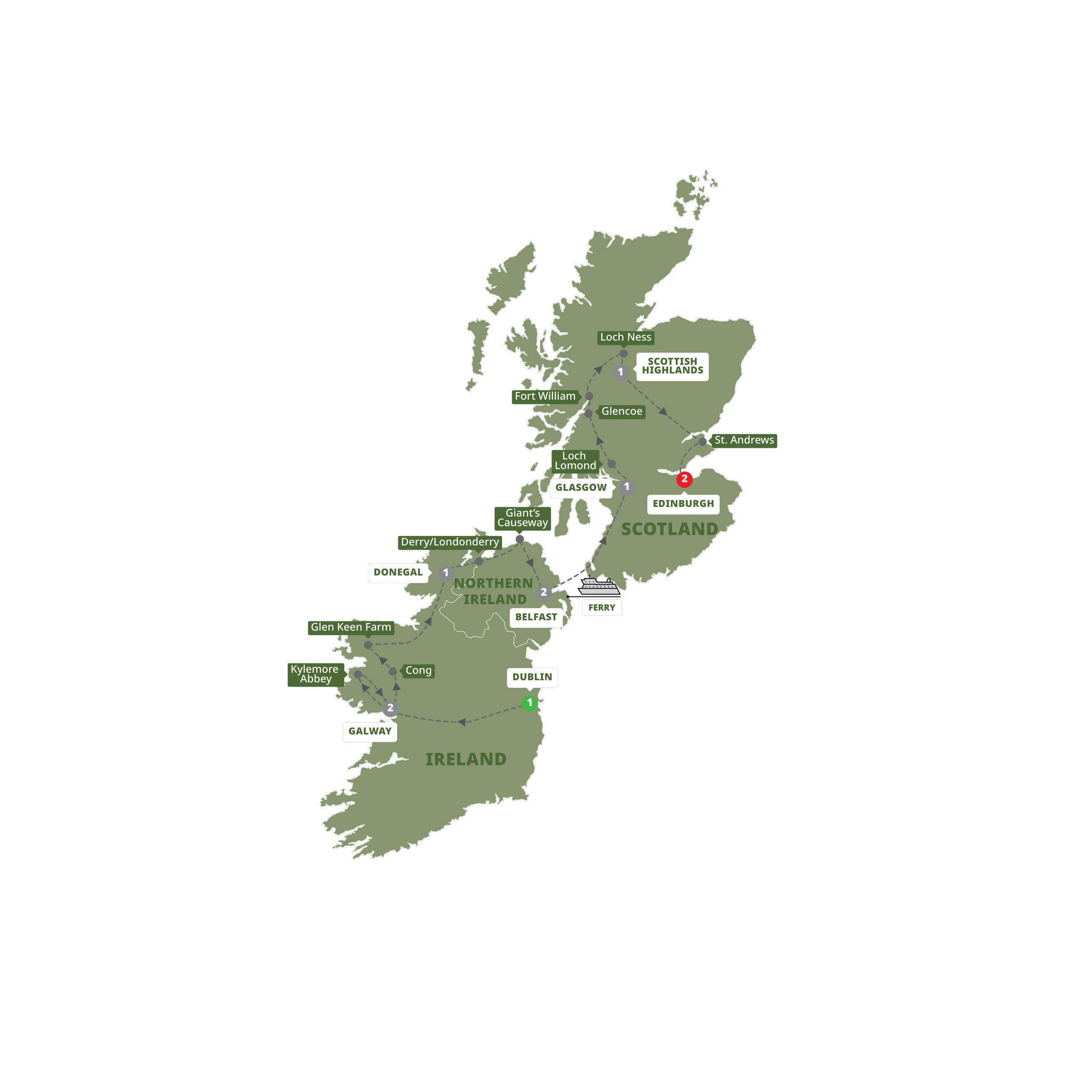 Highlights of Ireland and Scotland Itinerary Map