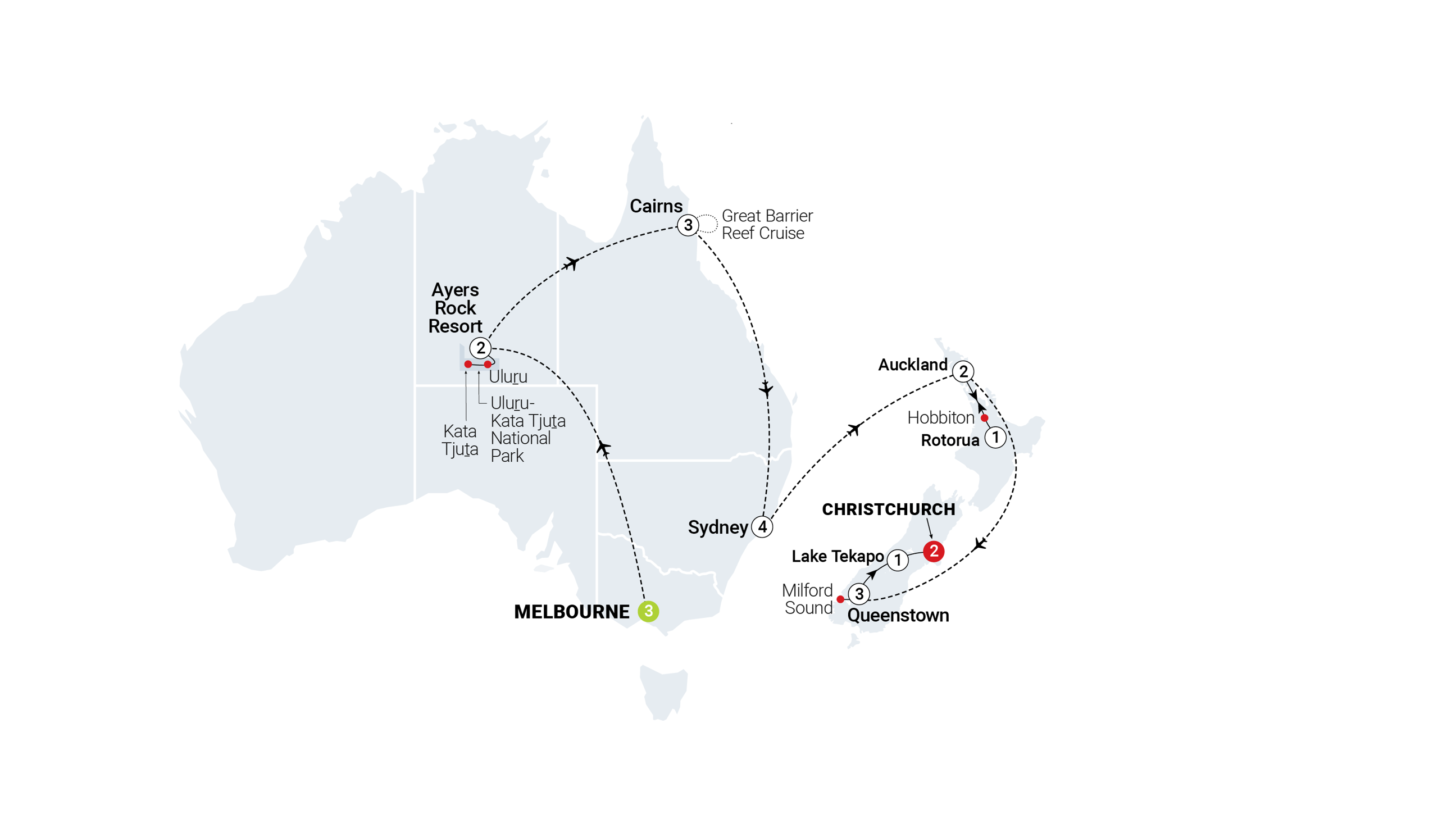 tourhub | AAT Kings | Highlights of Australia & New Zealand | Tour Map