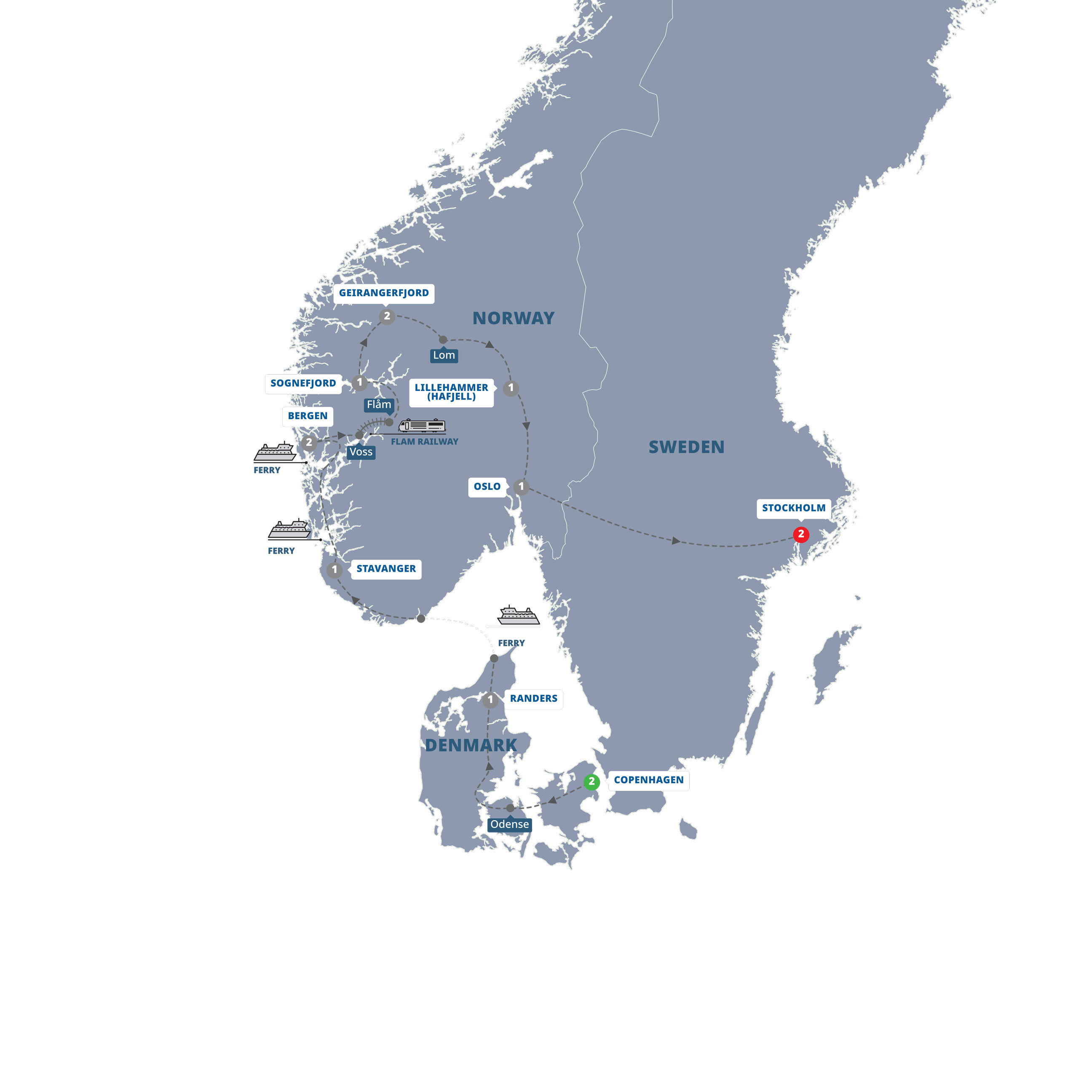 tourhub | Trafalgar | Scenic Scandinavia and its Fjords | Tour Map