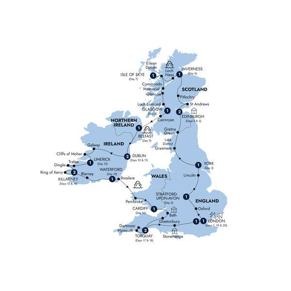 Romantic Britain & Ireland Itinerary Map
