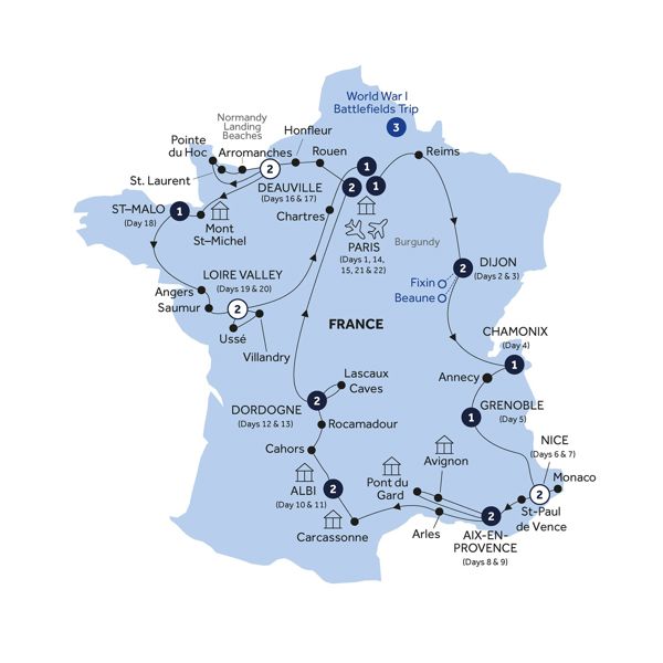 French Heritage - Small Group Itinerary Map