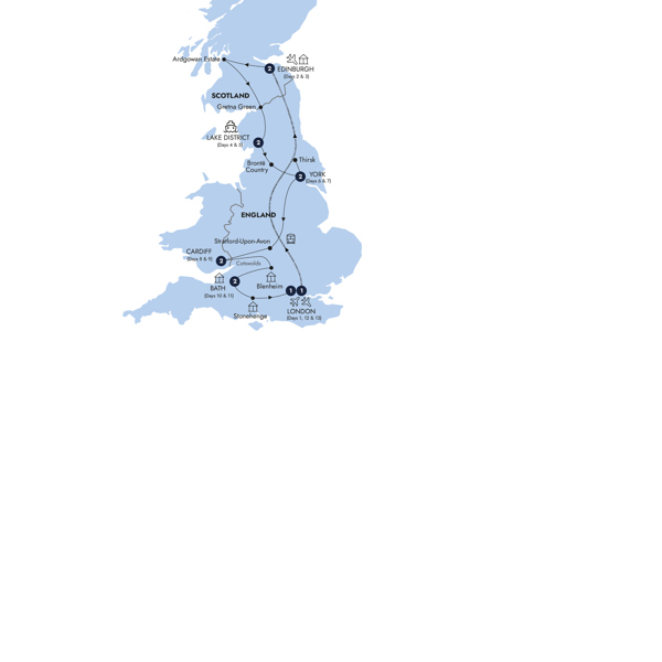 Elegance of Great Britain - Start London, Classic Group Itinerary Map