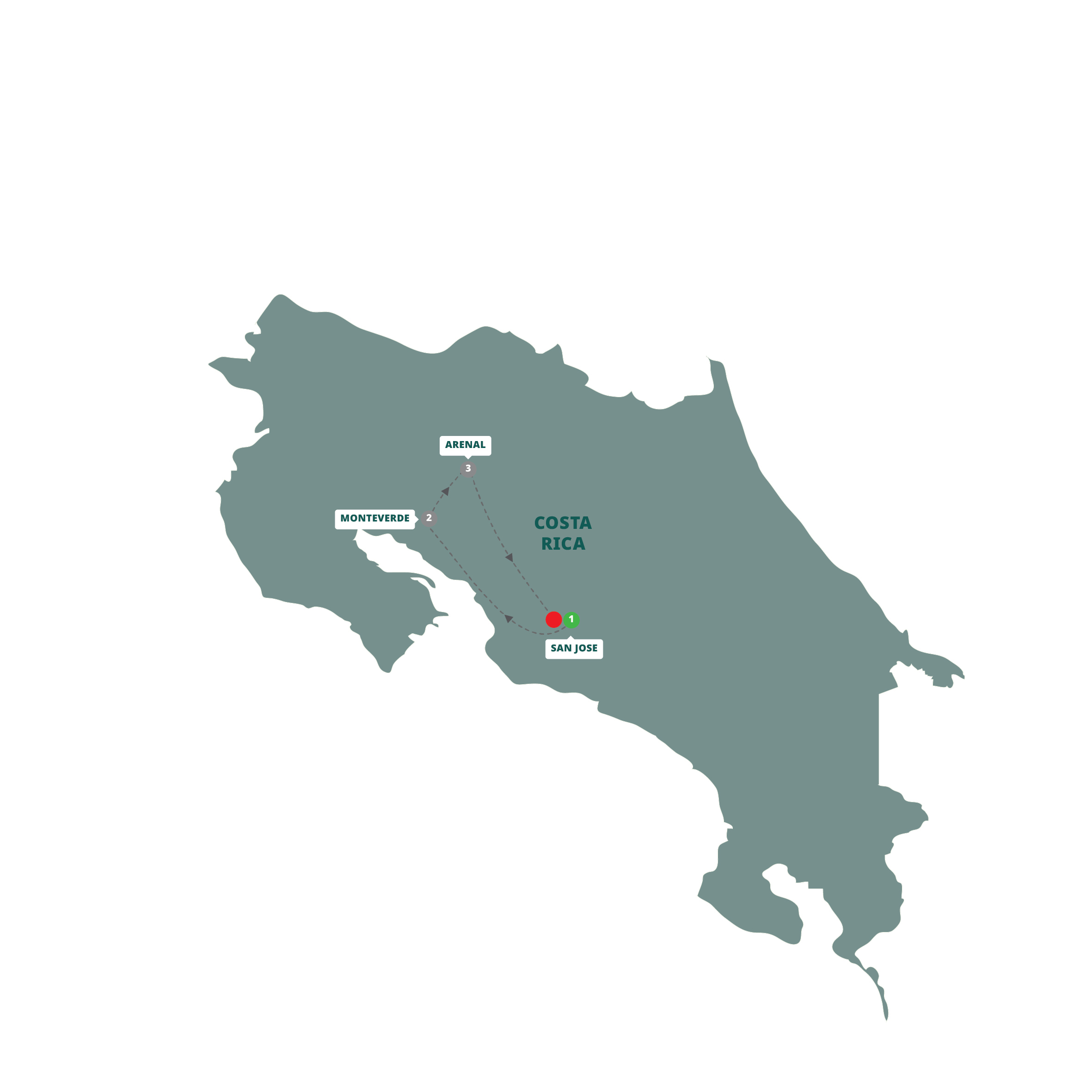 Map of Costa Rica Adventure from Trafalgar