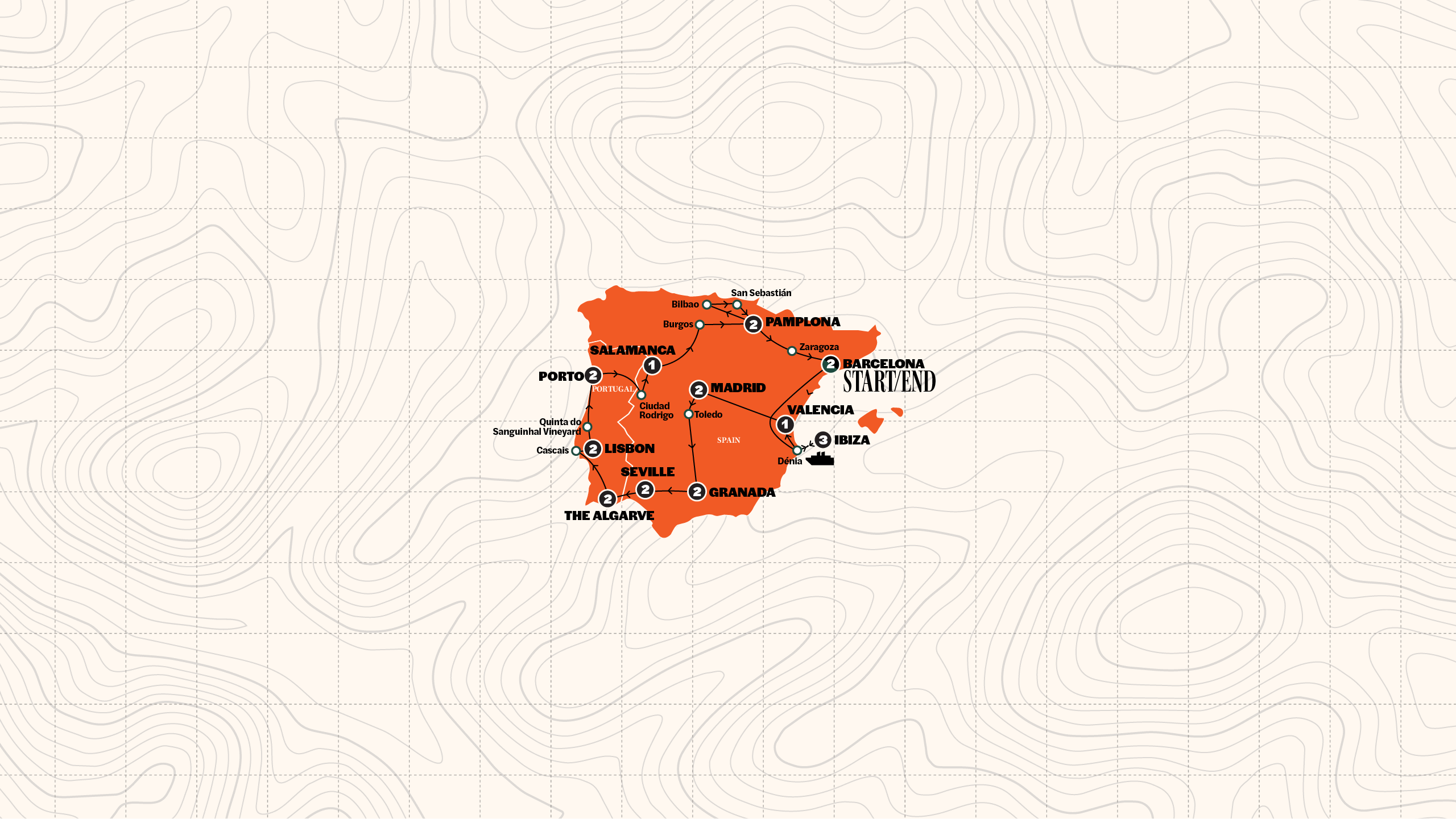 Map of Best of Spain & Portugal | Start Barcelona | Summer from Contiki