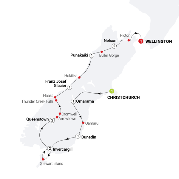 Southern Spirit Itinerary Map