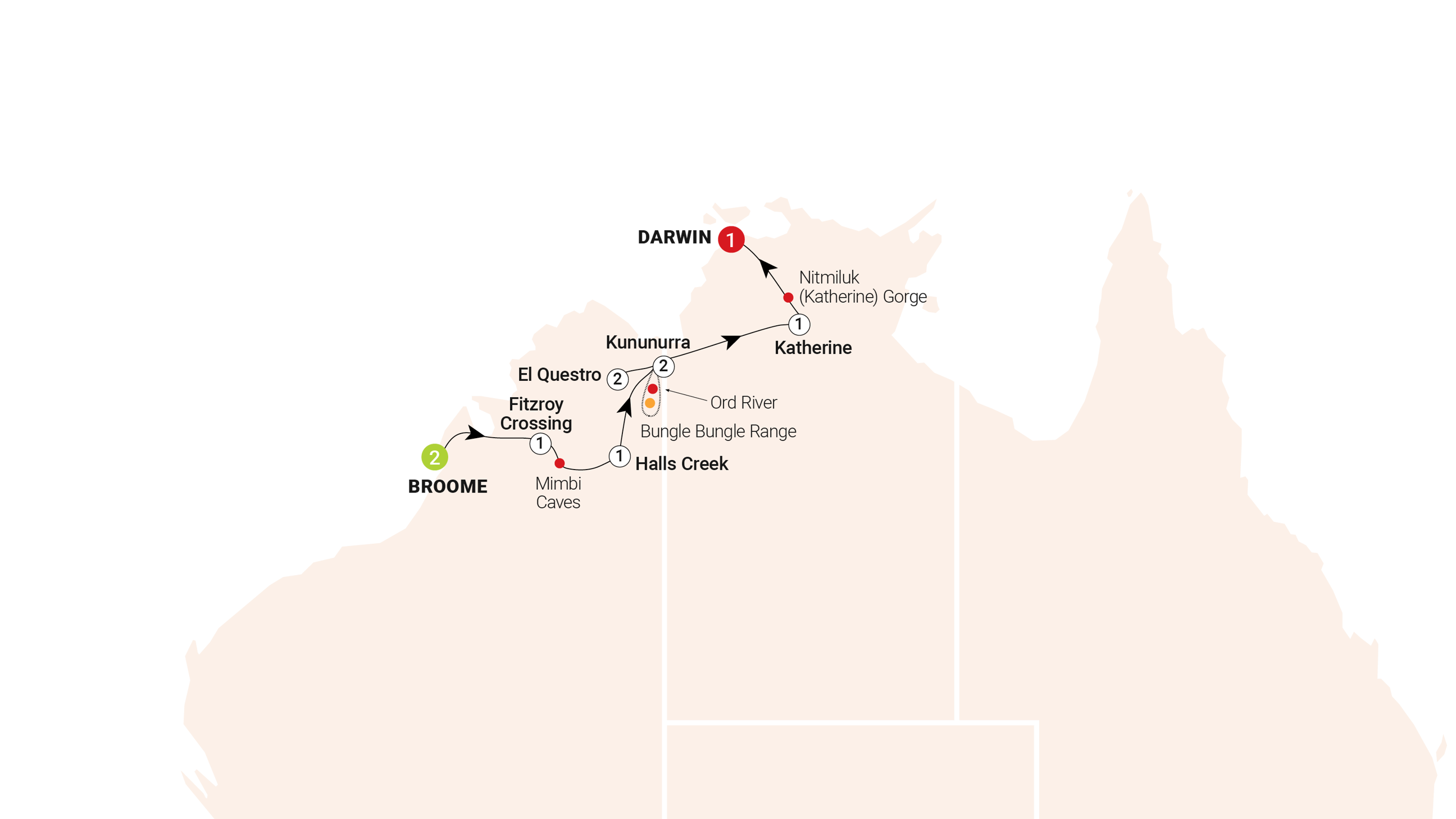 tourhub | AAT Kings | Wonders of the Kimberley | Tour Map