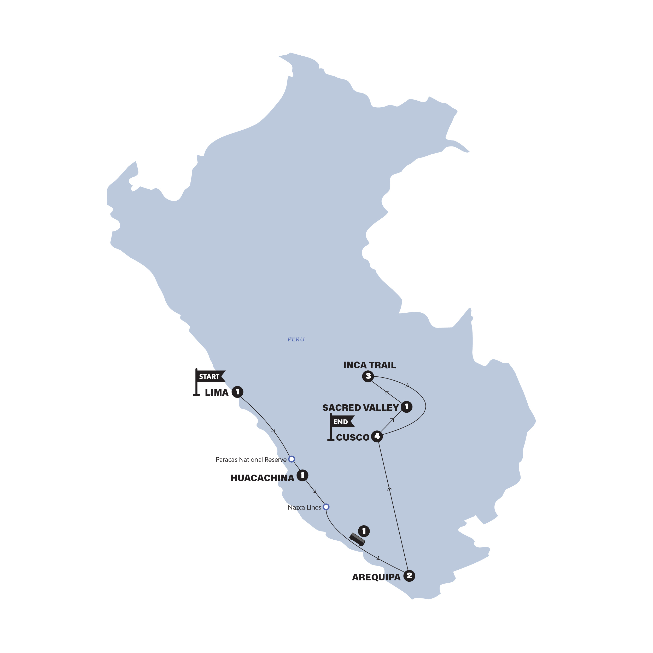 Map of Lima to Cusco with Inca Trail Trek | Summer 2027 from Contiki