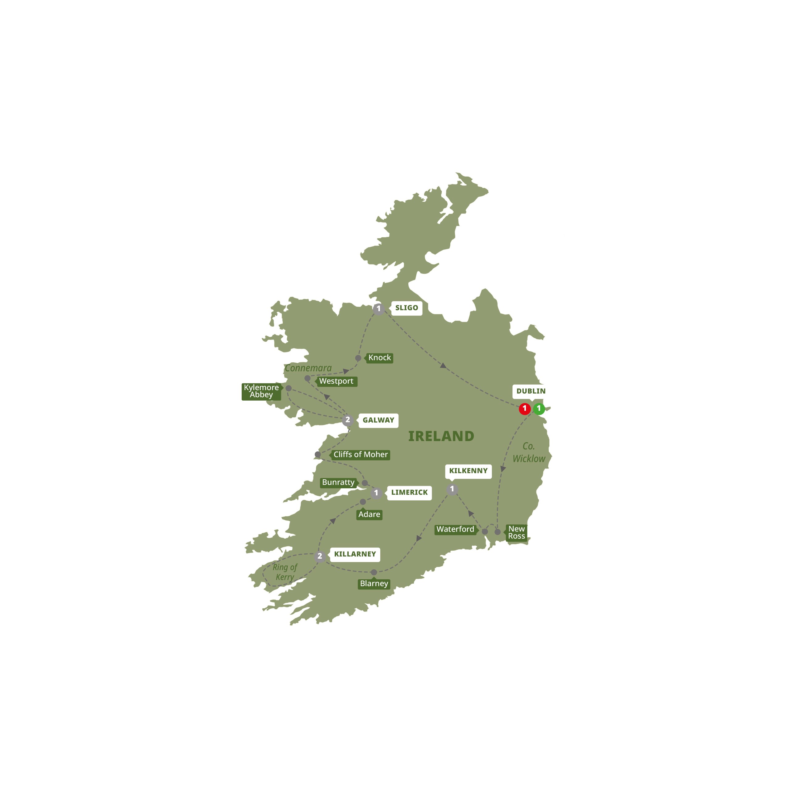 Best of Ireland Itinerary Map