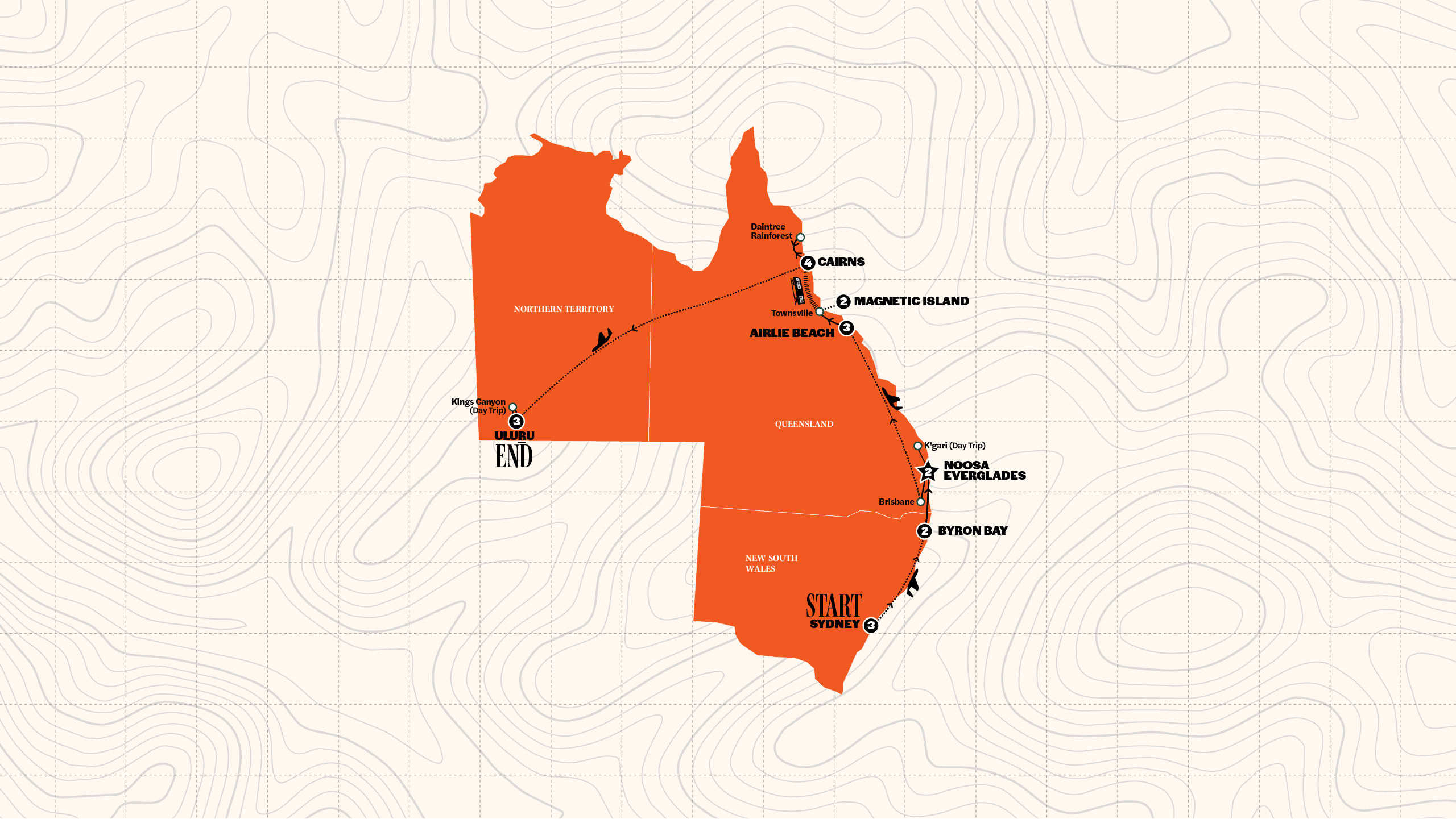 Map of Australia: Sydney to Uluru | Without Sailing | Until Mar '27 | 2026 - 2027 from Contiki