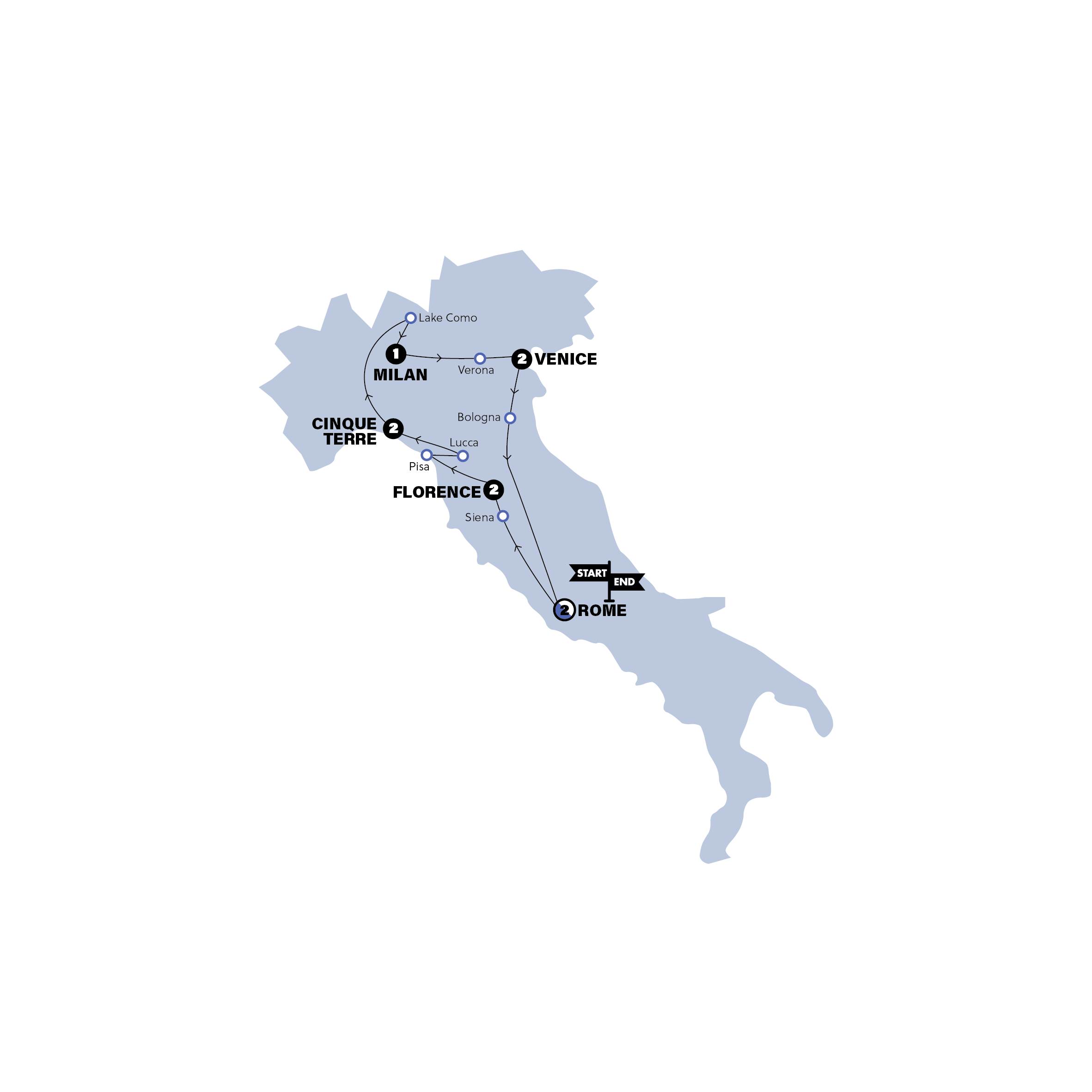 tourhub | Contiki | Italian Espresso | Winter | 24/25 | Tour Map