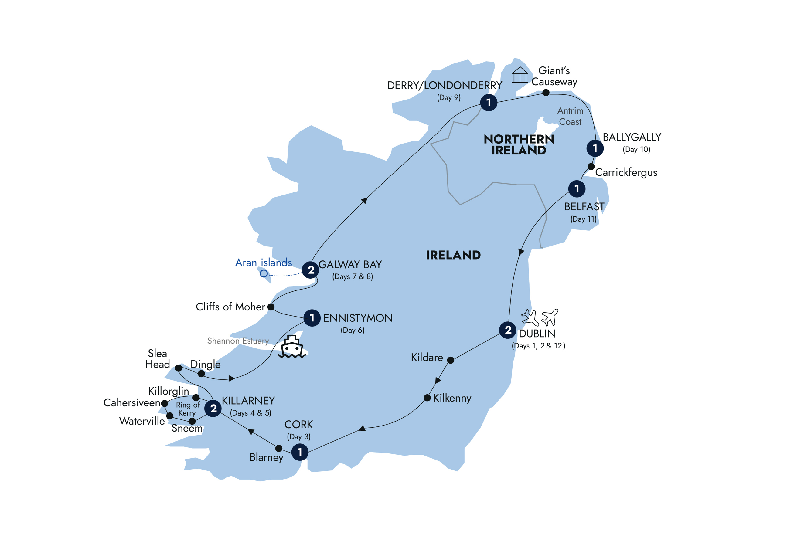 Map of Country Roads of Ireland - End Dublin, Classic Group from Insight Vacations