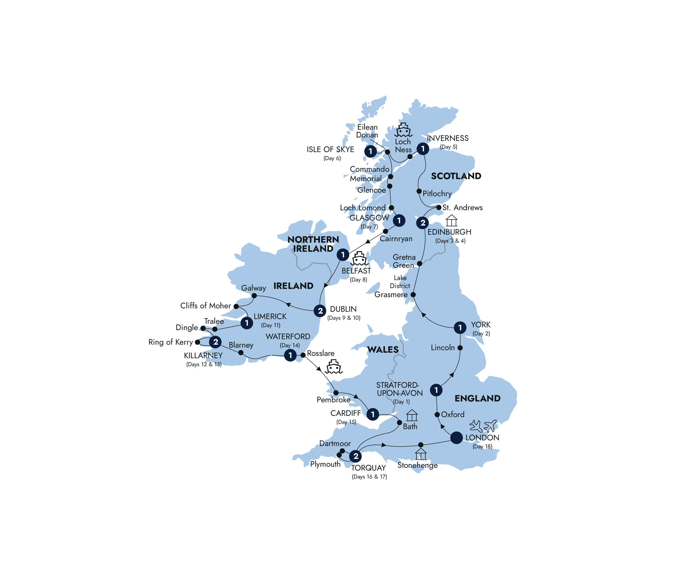 Map Romantic Britain Ireland Guided Tour B908 2027