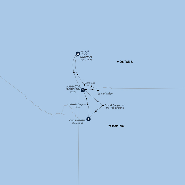 Yellowstone Winter Escape - Small Group Itinerary Map