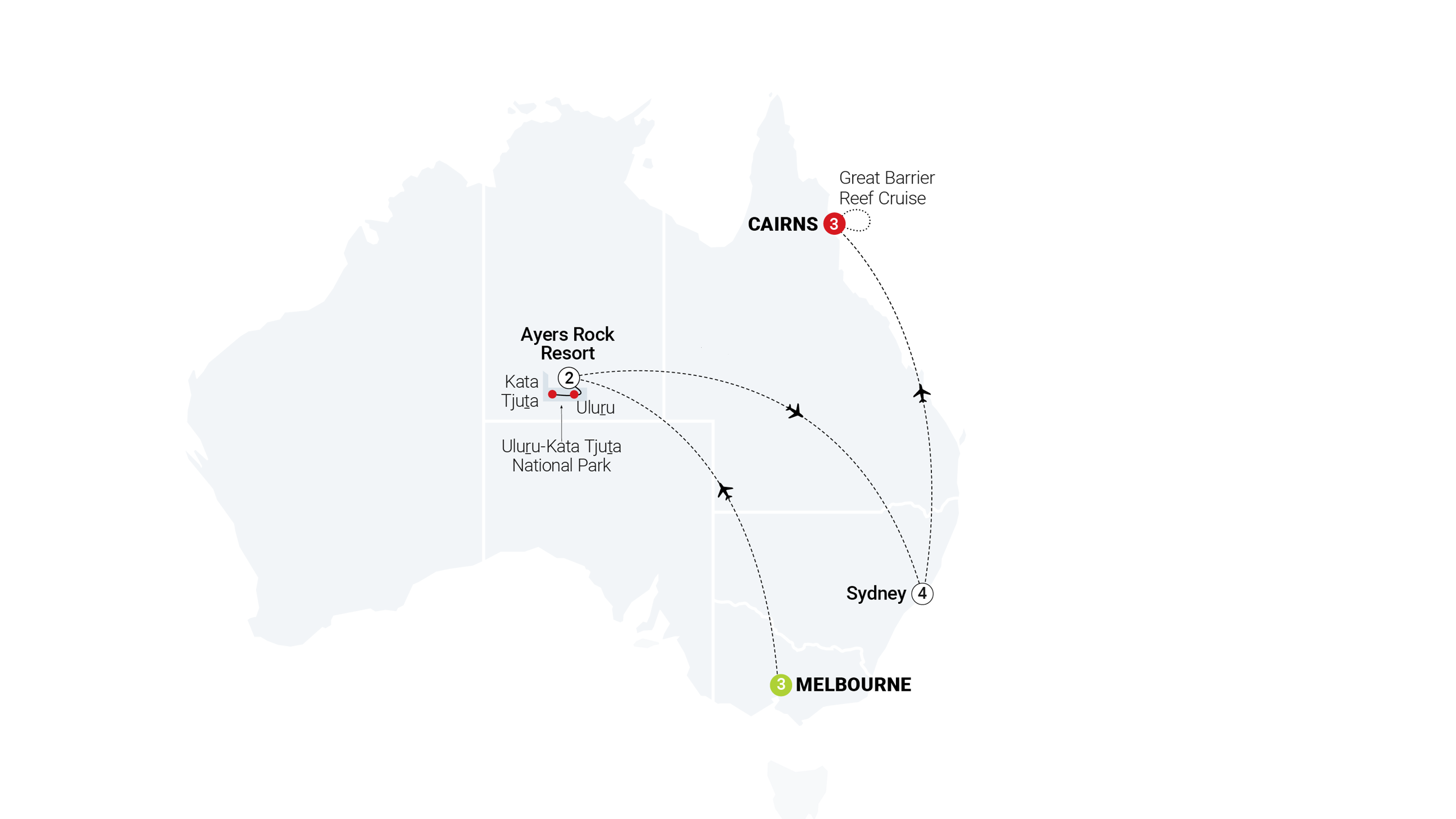 tourhub | AAT Kings | Aboriginal Culture & Australian Highlights | Tour Map