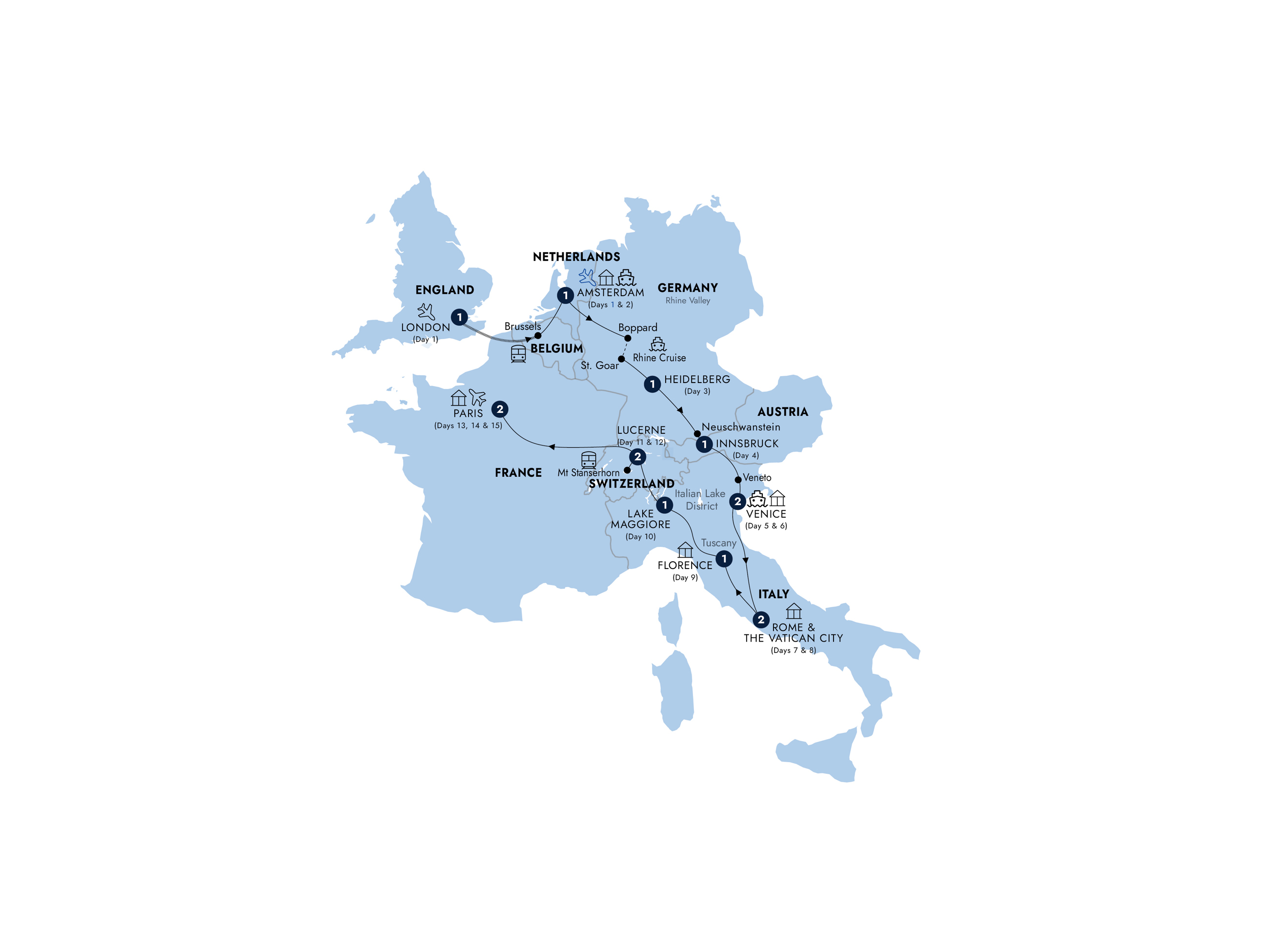 Map of Highlights of Europe from Insight Vacations