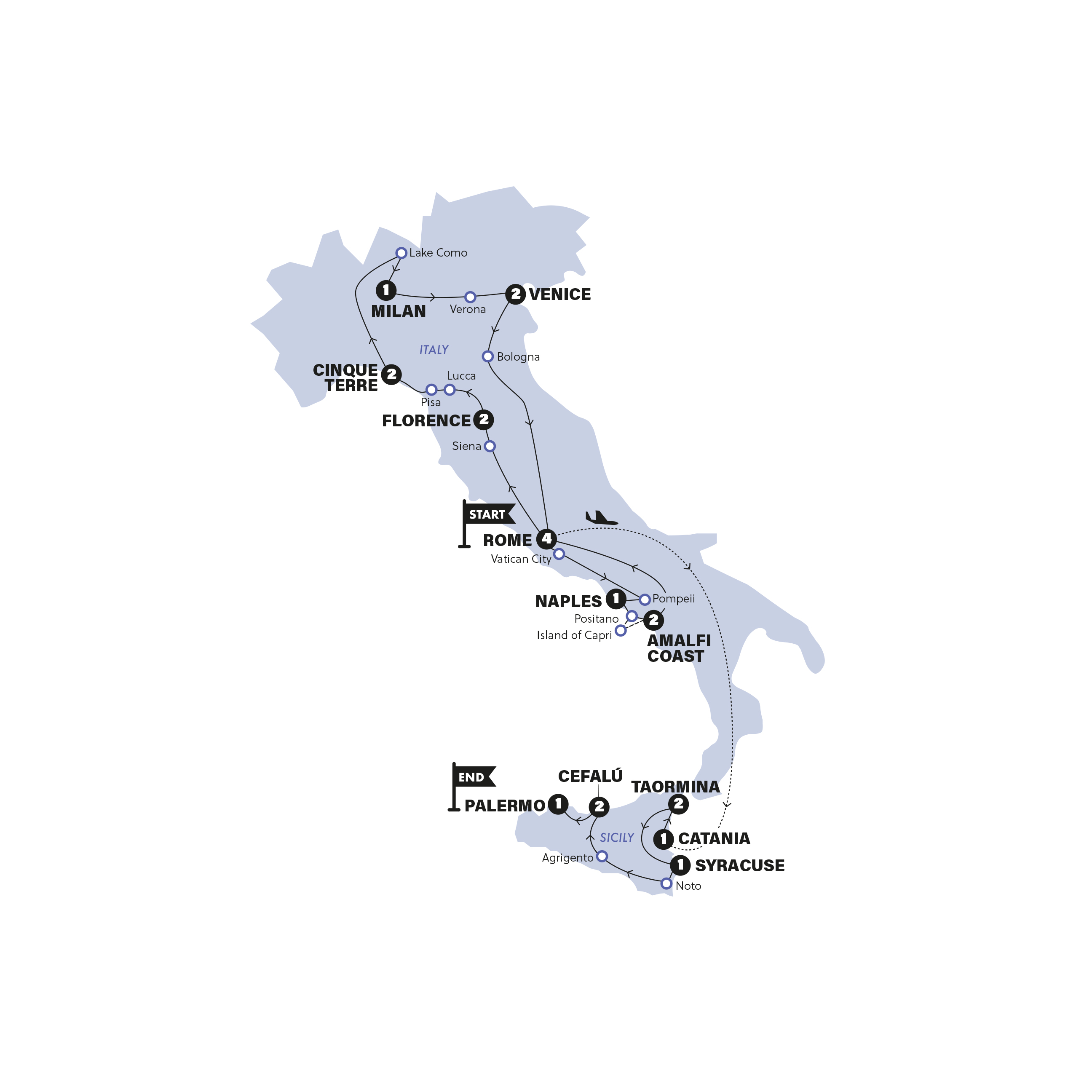 tourhub | Contiki | Ultimate Italy | 2025 | Tour Map
