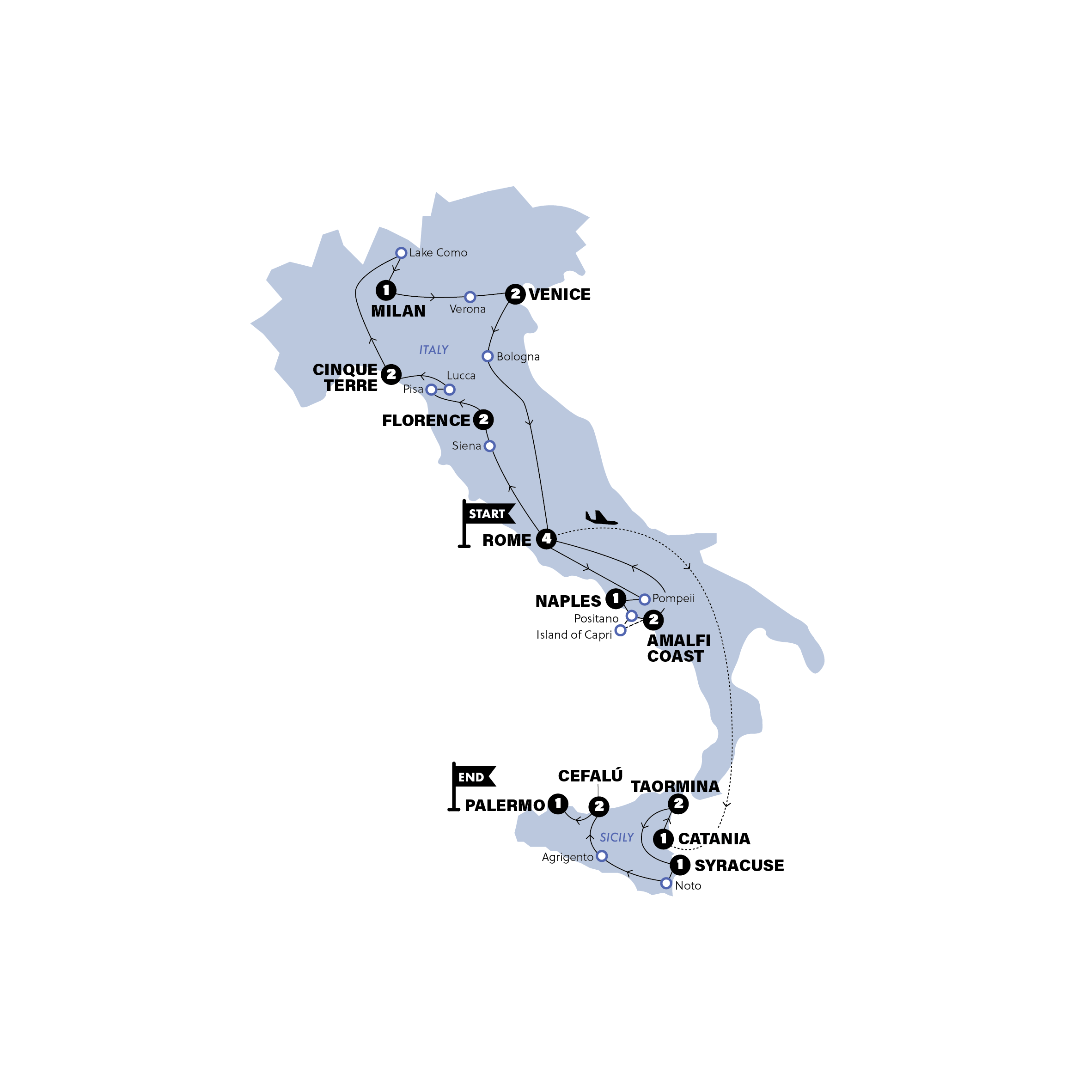 tourhub | Contiki | Ultimate Italy | 2026 | Tour Map